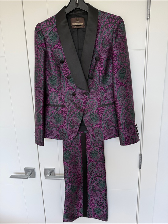 Roberto Cavalli Pants - Roberto Cavalli Purple & Green Paisley Double-Breasted Blazer & Pants Set